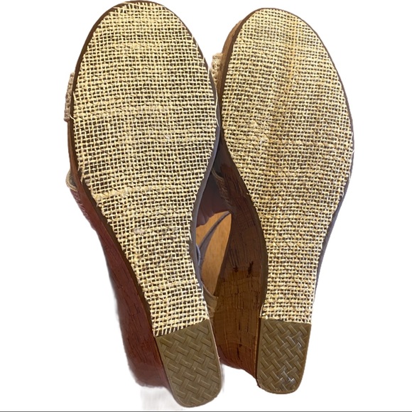 TOMS Cork Wedge Platform Ankle Strap Sandals 8.5 Beige Crochet - Picture 11 of 13